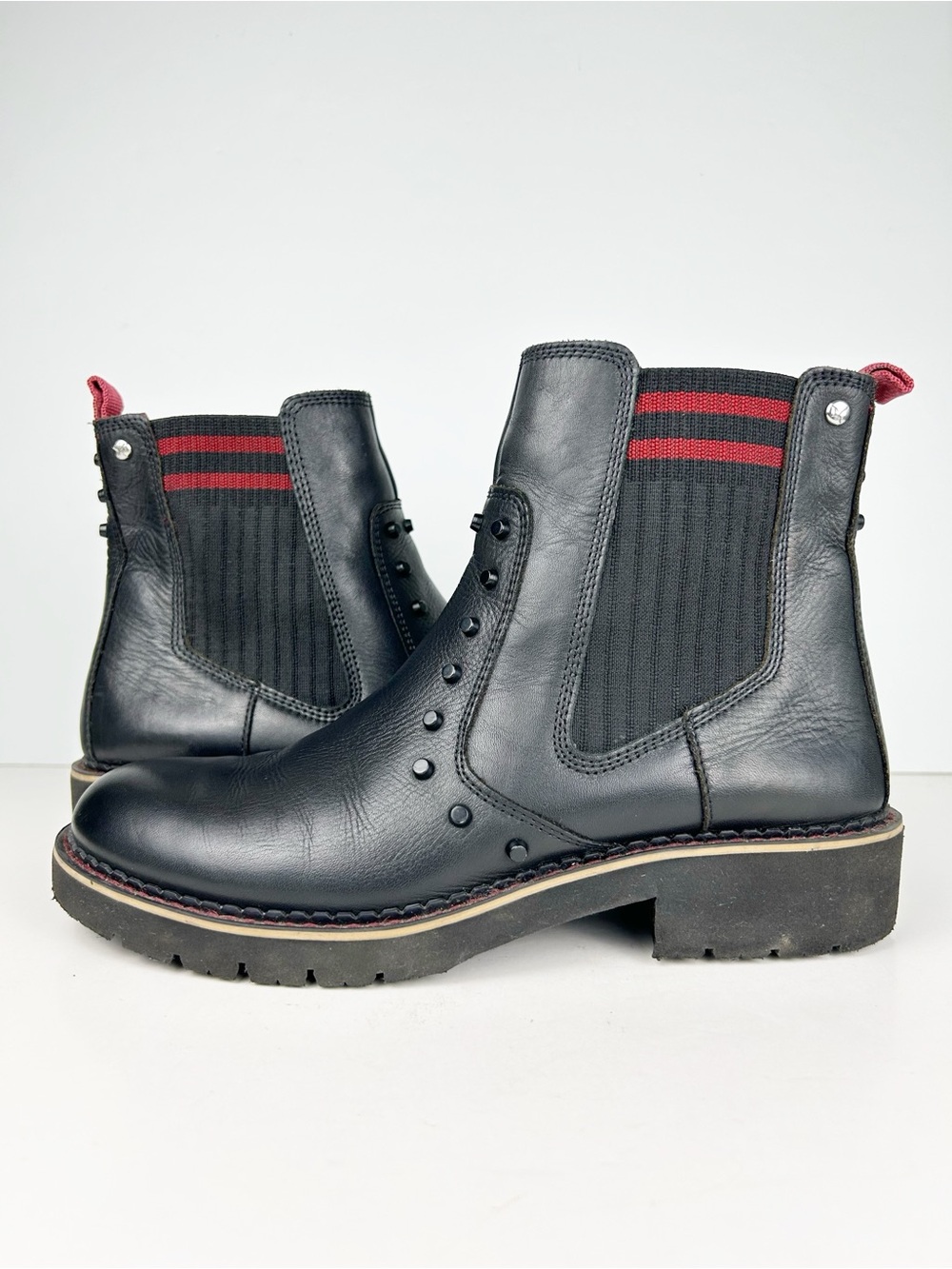 Pikolinos Vicar Chelsea Black Leather Side Zip Studded Ankle Boots EU 39